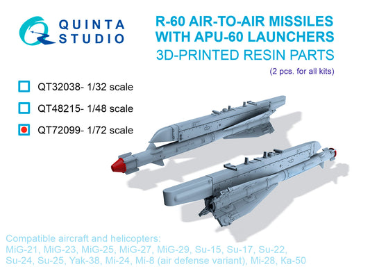 Quinta Studio QT72099 1:72 R-60 Air-to-air Missiles with APU-60 Launchers