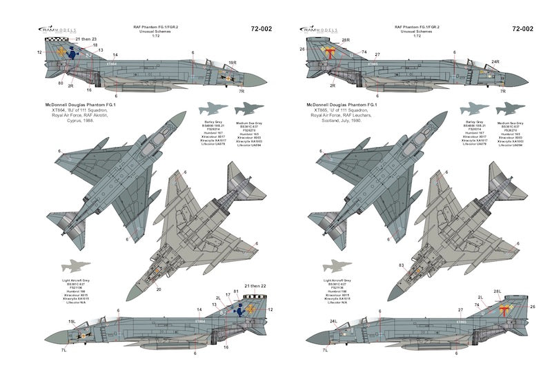 Ram Models M72002 1:72 RAF McDonnell-Douglas Phantom FG.1/FGR.2 Unusual Schemes for 12 aircraft