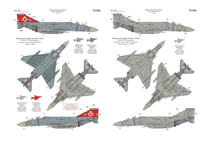 Ram Models M72002 1:72 RAF McDonnell-Douglas Phantom FG.1/FGR.2 Unusual Schemes for 12 aircraft