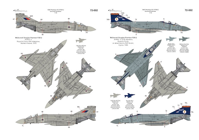 Ram Models M72002 1:72 RAF McDonnell-Douglas Phantom FG.1/FGR.2 Unusual Schemes for 12 aircraft
