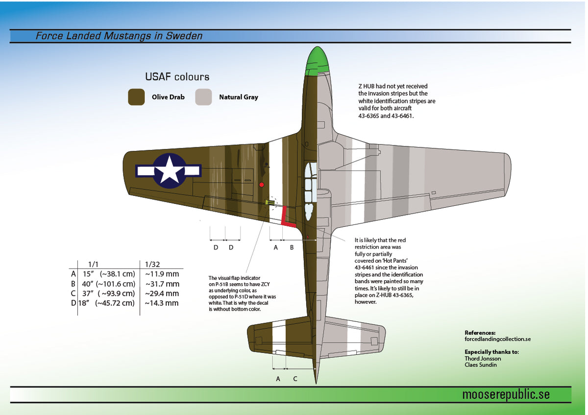 Moose Republic Decals 32003 1:32 Crash landed in Sweden. P-51B Mustangs. Nose art for 'Z HUB' and 'Hot Pants'