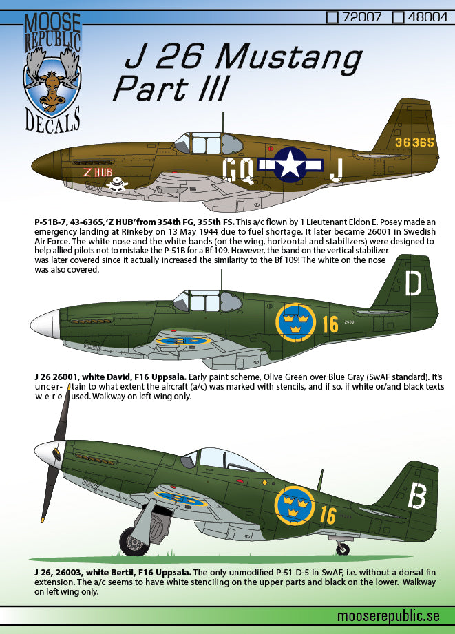 Moose Republic Decals 48004 1:48 J 26/S 26 North-American P-51B/P-51D Mustang Part 3