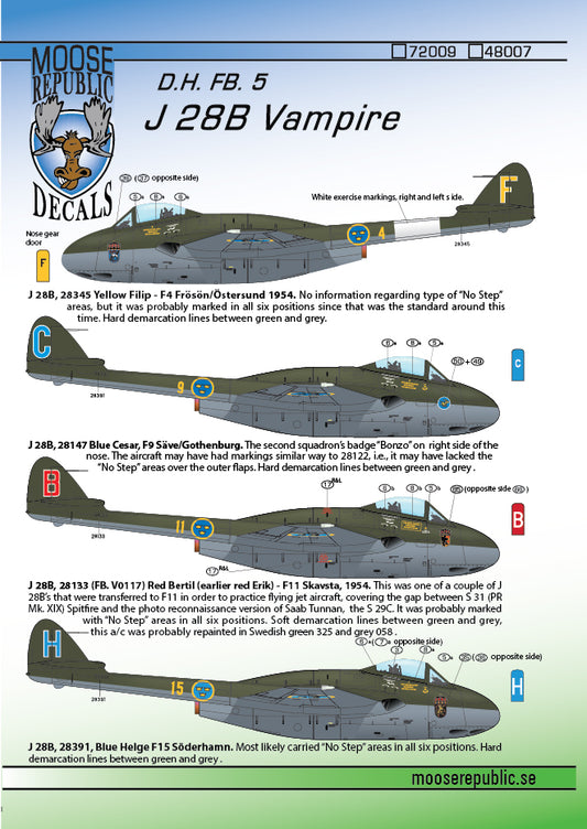 Moose Republic Decals 48007 1:48 J 28B/de Havilland Vampire FB.5