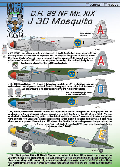 Moose Republic Decals 48008 1:48 J 30/de Havilland Mosquito NF.30 Mk.XIX [Mk.VI]