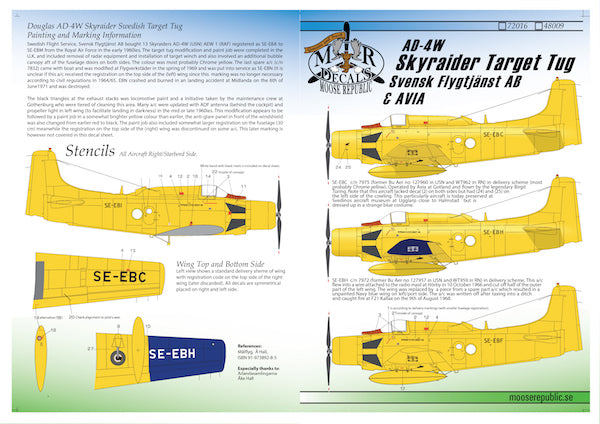 Moose Republic Decals 48009 1:48 Douglas AD-4W Skyraider Swedish Target Tug