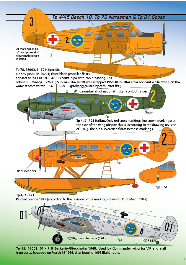 Moose Republic Decals 48017 1:48 Beech 18, UC-64A Norseman &  JRF-5 Goose ambulance combination decal sheet