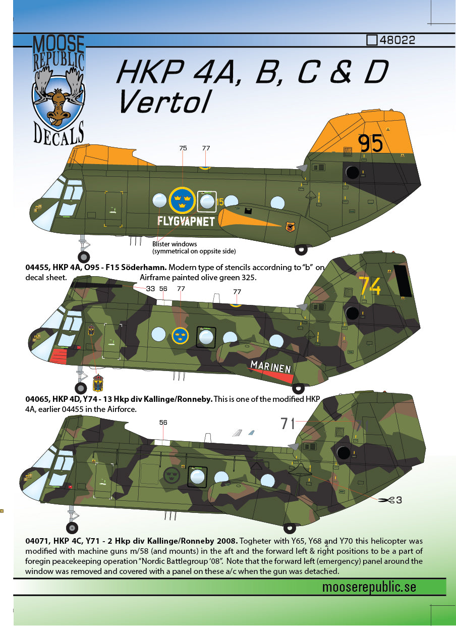 Moose Republic Decals 48022 1:48 HKP 4A/B/C/D Vertol
