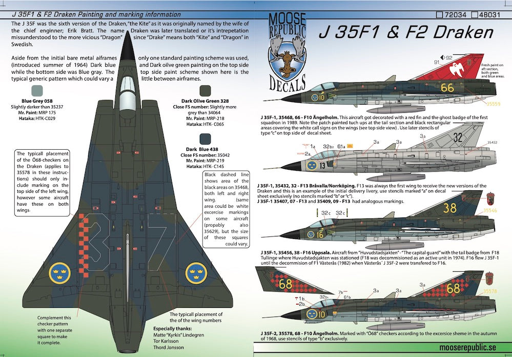 Moose Republic Decals 48031 1:48 Saab J-35F-1/J35F-2