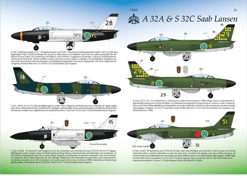 Moose Republic Decals 72001 1:72 A 32A S 32C Saab 'Lansen'