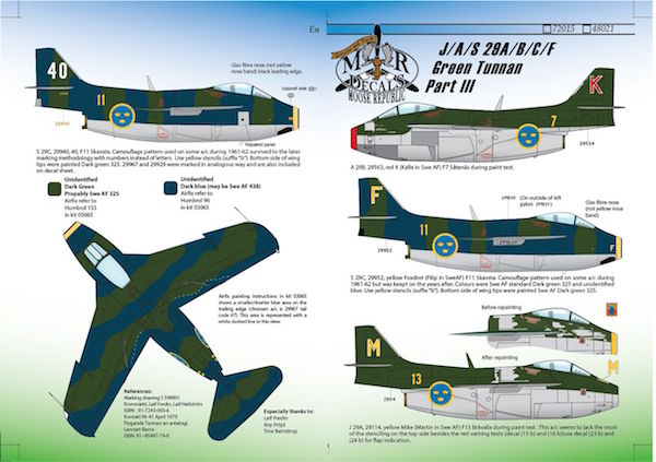 Moose Republic Decals 72015 1:72 J/S 29A/B/C/D/F Green Tunnan