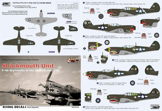 Rising Decals RD48036 1:48 Curtiss P-40K/P-40M/P-40N Warhawk Sharkmouth Unit
