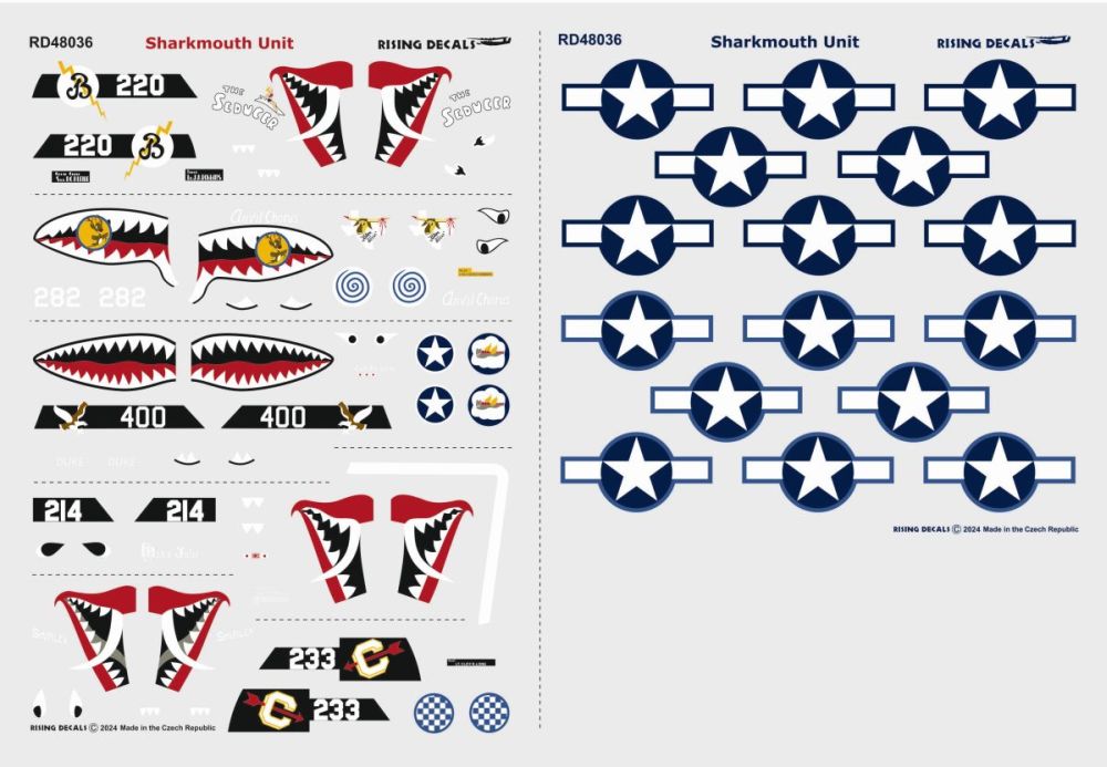 Rising Decals RD48036 1:48 Curtiss P-40K/P-40M/P-40N Warhawk Sharkmouth Unit