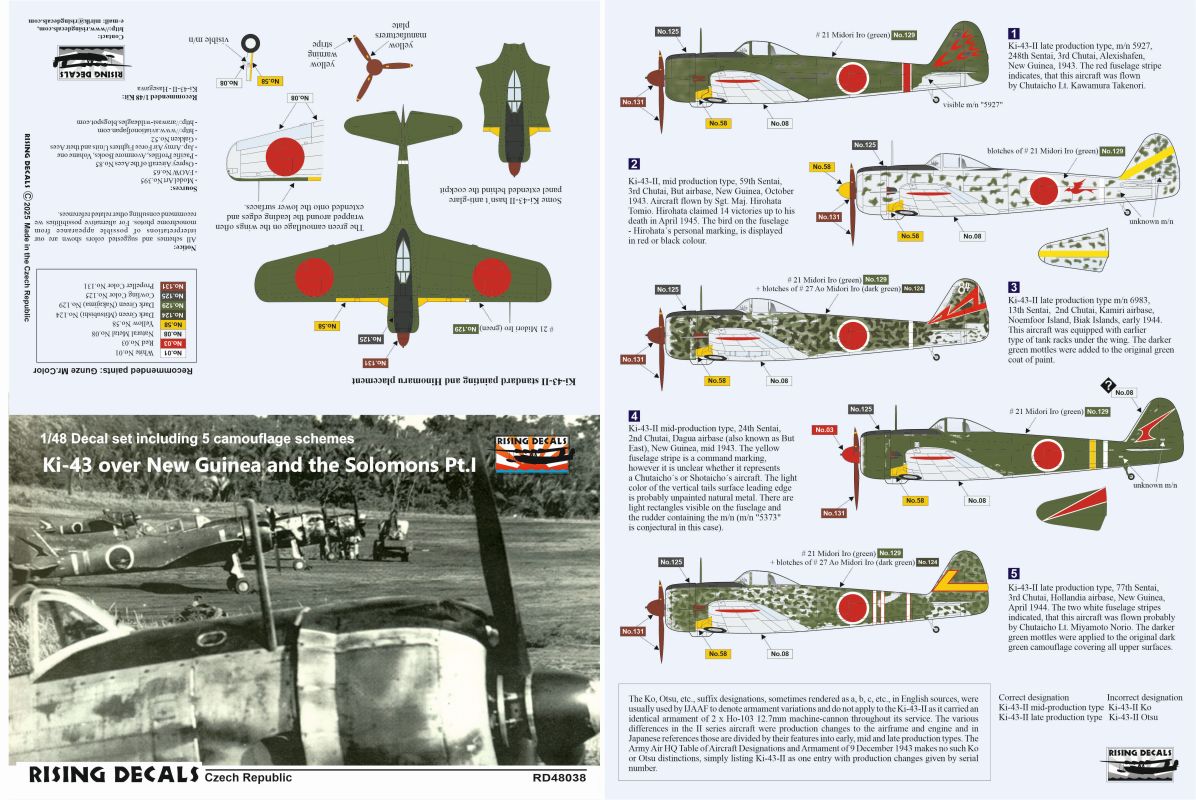 Rising Decals RD48038 1:48 Nakajima Ki-43 over New Guinea and the Solomons Pt.I