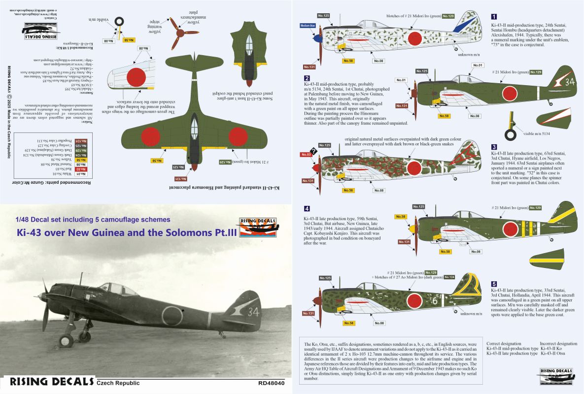 Rising Decals RD48040 1:48 Ki-43 over New Guinea and the Solomons