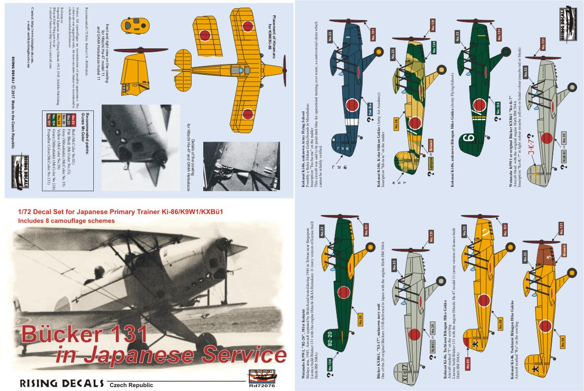 Rising Decals RD72076 1:72 Bucker Bu-131 in Japanese Service