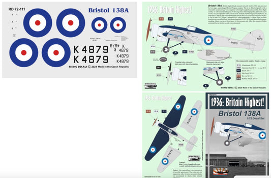 Rising Decals RD72111 1:72 Britain Highest 1936 (Bristol 138A)