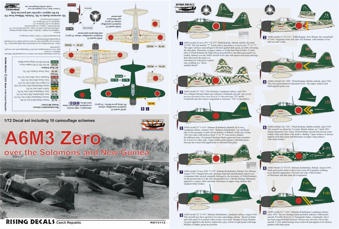 Rising Decals RD72112 1:72 Mitsubishi A6M3 Zero over Solomons and New Guinea