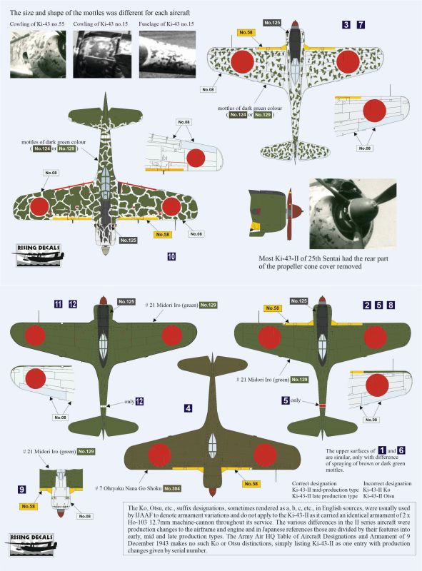 Rising Decals RD72113 1:72 Japanese Army Fighters Used by 25th Hiko Sentai(Ki-43 and Ki-84)