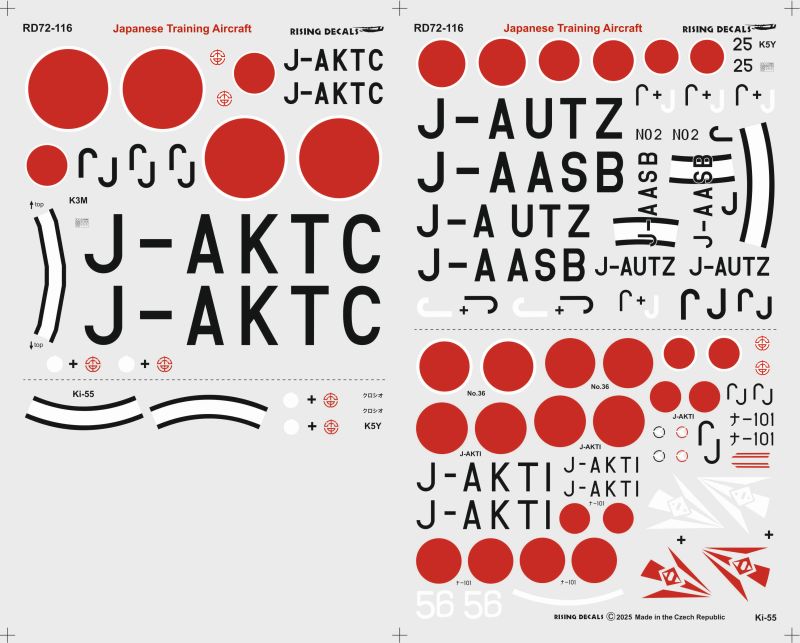 Rising Decals RD72116 1:72 Japanese Training Aircraft (6x camo