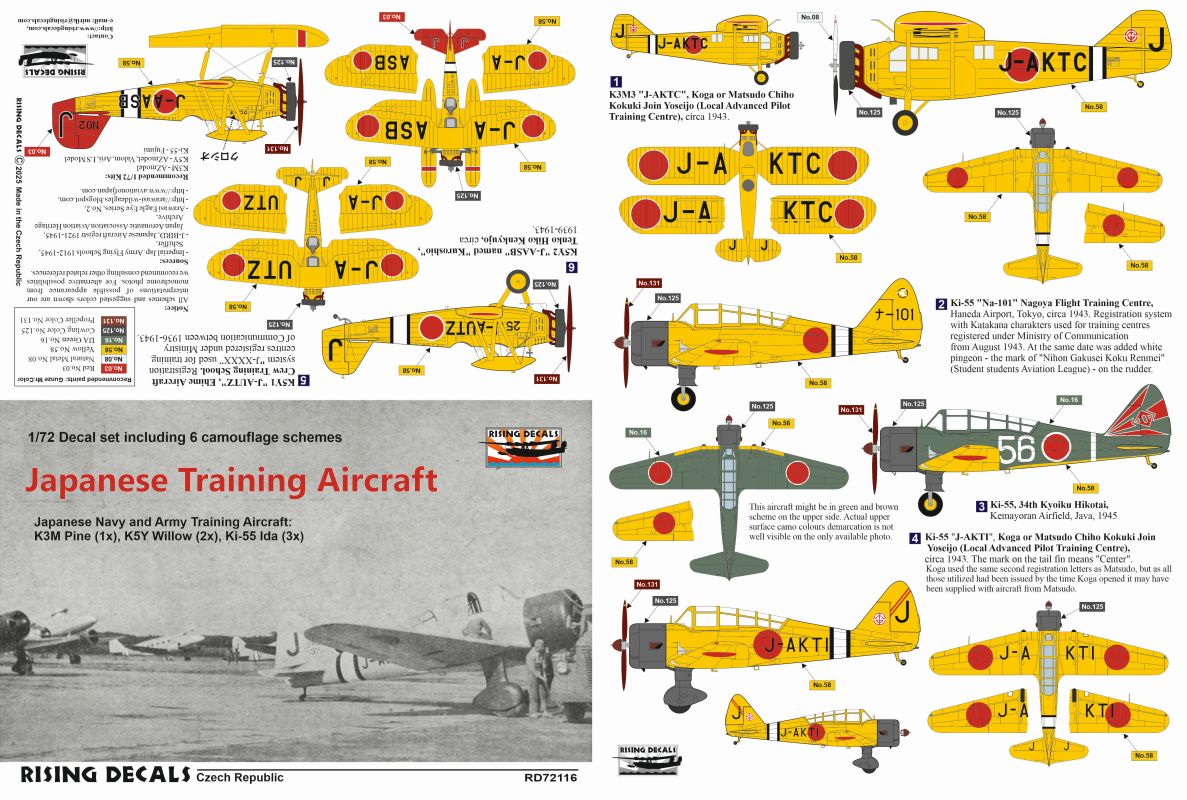Rising Decals RD72116 1:72 Japanese Training Aircraft (6x camo