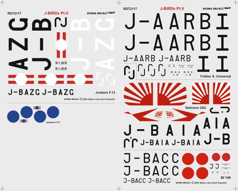 Rising Decals RD72117 1:72 J-BIRDs (4x camo) Part V Japanese Aircraft in Civil Service