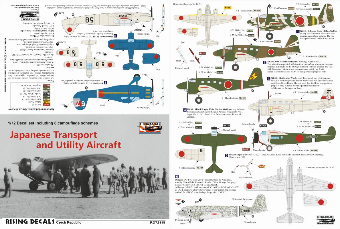 Rising Decals RD72118 1:72 Japanese Transport and Utility aircraft