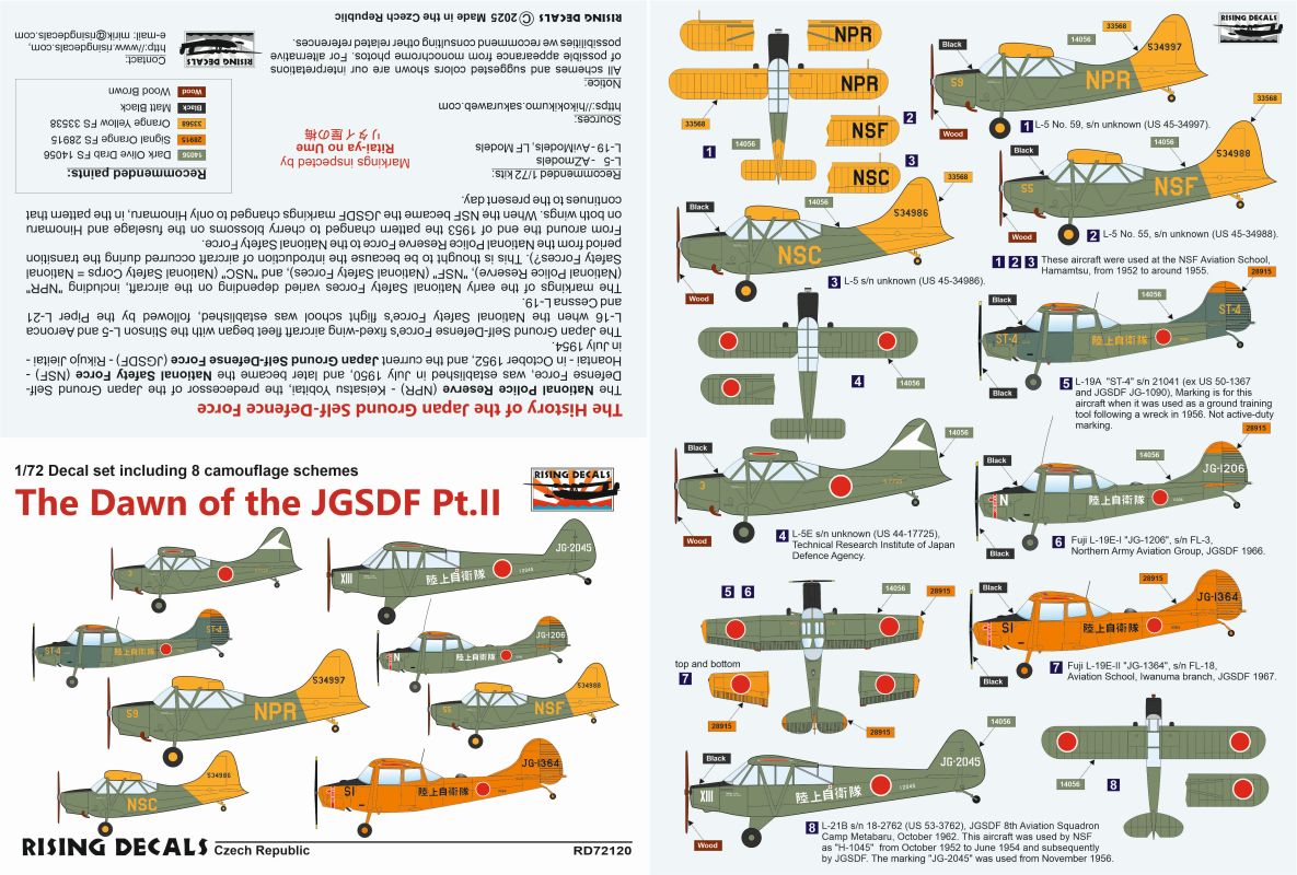 Rising Decals RD72120 1:72 Born of the JGSDF part II L-5, L-19 and L-21