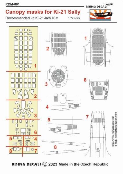 Rising Decals RDM-001 1:72 Mitsubishi Ki-21-Ia Canopy Frame Paint Mask (outside only)