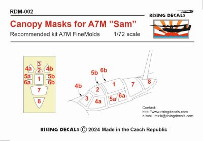 Rising Decals RDM-002 1:72 Mitsubishi A7M Sam Canopy Frame Paint Mask (Outside Only)
