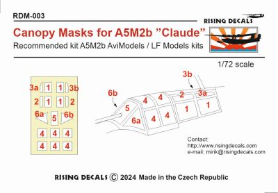 Rising Decals RDM-003 1:72 Mitsubishi A5M2b Claude Canopy Frame Paint Mask (Outside Only)