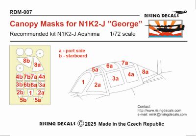 Rising Decals RDM-007 1:72 Canopy mask for N1K2-J 'George' (AOSHIMA)