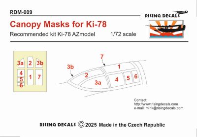 Rising Decals RDM-009 1:72 Canopy Mask for Ki-78