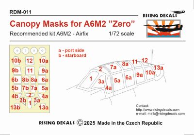 Rising Decals RDM-011 1:72 Canopy Mask for A6M2 â€œZeroâ€ Hasegawa