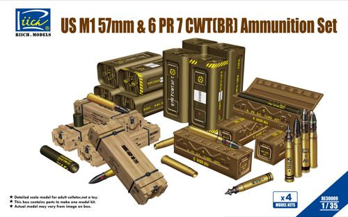 Riich Models RE30009 1:35 U.S. M1 57mm & 6PR 7cwt (BR) Ammunition Set (Model kits x4)