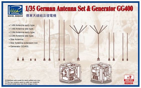 Riich Models RE30014 1:35 German Antenna Set & GG400 Generator (Model kits x2)
