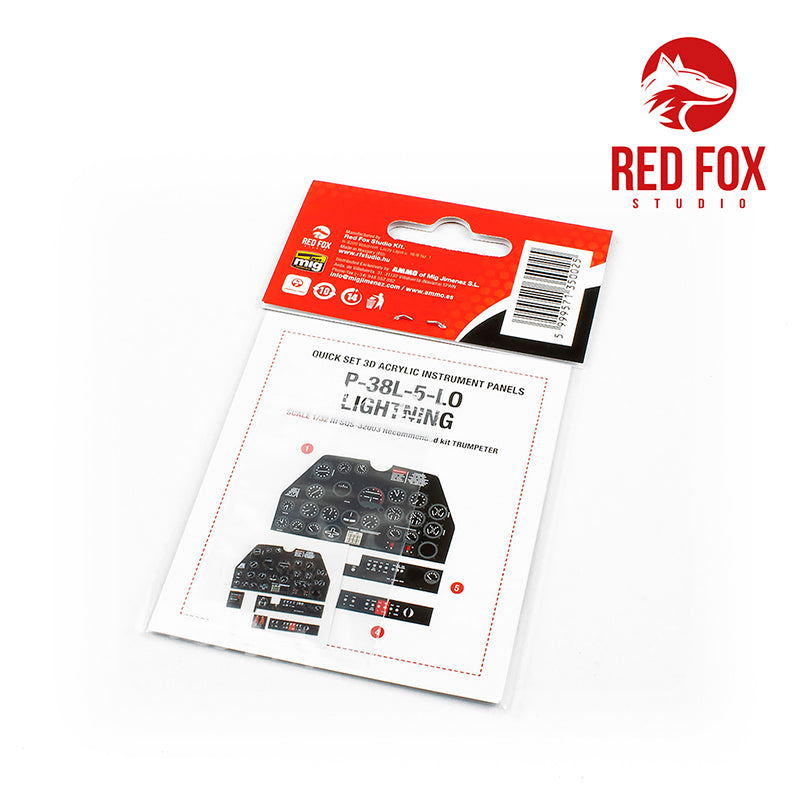Red Fox Studio 32003 1:32 Lockheed P-38L-5-LO Lightning Quick Set 3D Acrylic Instrument Panel