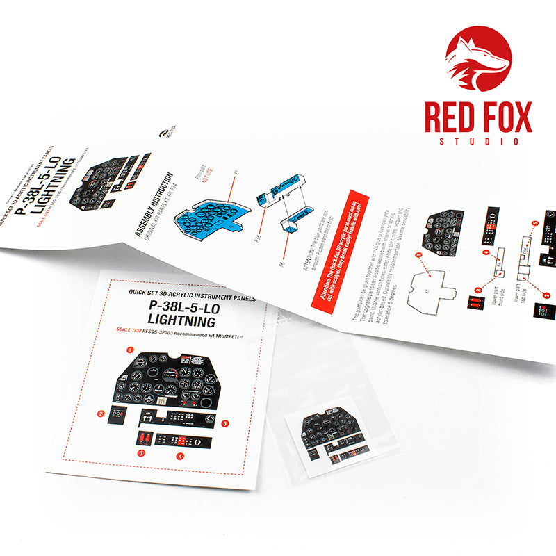 Red Fox Studio 32003 1:32 Lockheed P-38L-5-LO Lightning Quick Set 3D Acrylic Instrument Panel