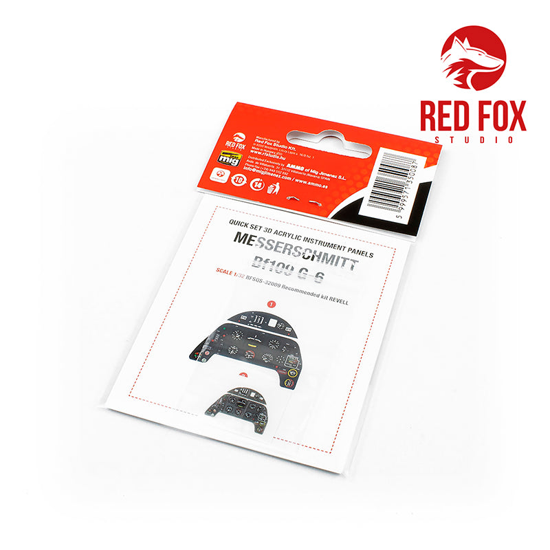 Red Fox Studio 32009 1:32 Messerschmitt Bf-109G-6 Quick Set 3D Acrylic Instrument Panel