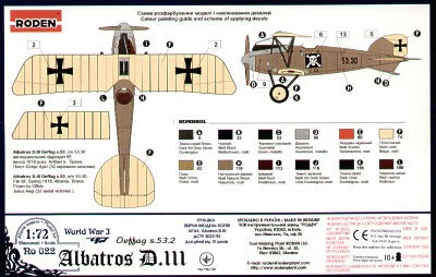 Roden 022 1:72 Albatros D.III Oeffag S.53.2