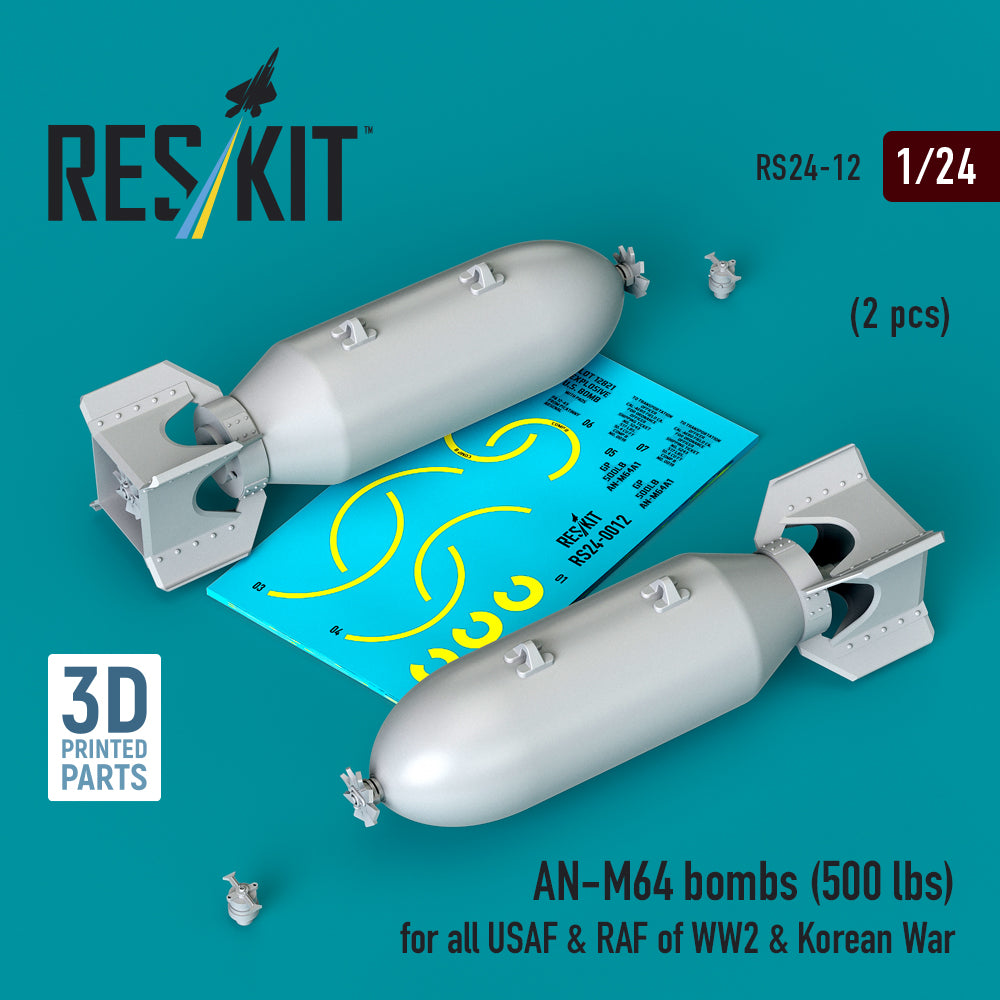 ResKit RS24-0012 1:24 AN-M64 Bombs (500 lbs) for all USAF & RAF of WW2 & Korean War (2pcs)