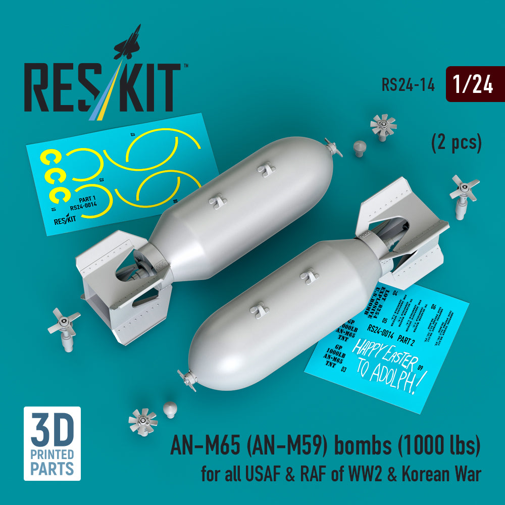 ResKit RS24-0014 1:24 AN-M65 (AN-M59) Bombs (1000 lbs) for all USAF & RAF of WW2 & Korean War (2pcs)