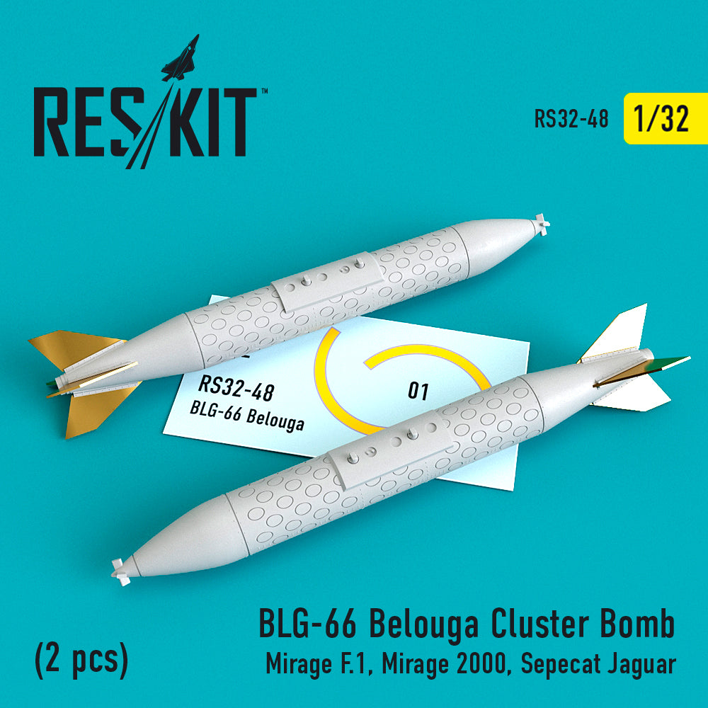 ResKit RS32-0048 1:32 BLG-66 Belouga Cluster Bomb (2pcs) Dassault-Mirage F.1, Mirage 2000, Sepecat Jaguar