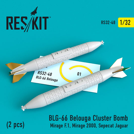 ResKit RS32-0048 1:32 BLG-66 Belouga Cluster Bomb (2pcs) Dassault-Mirage F.1, Mirage 2000, Sepecat Jaguar