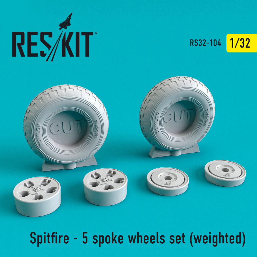 ResKit RS32-0104 1:32 Supermarine Spitfire - 5 Spoke Wheels Set (with Weighted Effect)