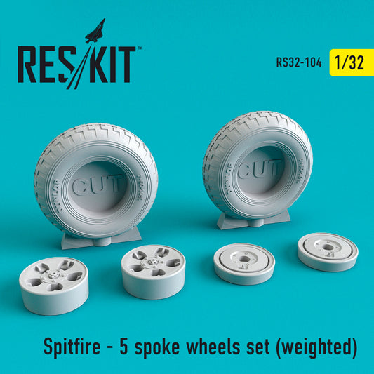 ResKit RS32-0104 1:32 Supermarine Spitfire - 5 Spoke Wheels Set (with Weighted Effect)