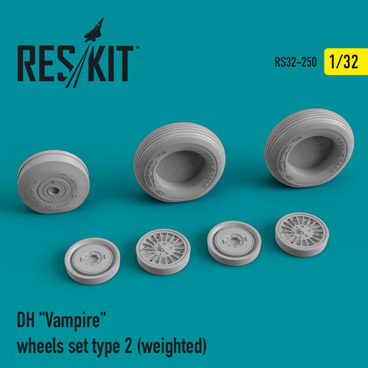 ResKit RS32-0250 1:32 de Havilland Mk.3/Mk.5 Vampire Wheels Set Type 2 (Weighted)