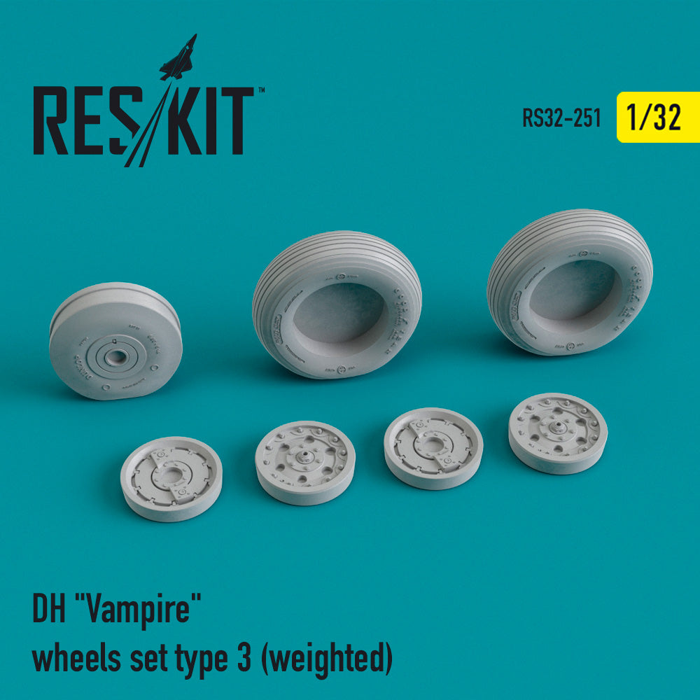ResKit RS32-0251 1:32 de Havilland Mk.3/Mk.5 Vampire Wheels Set Type 3 (Weighted)