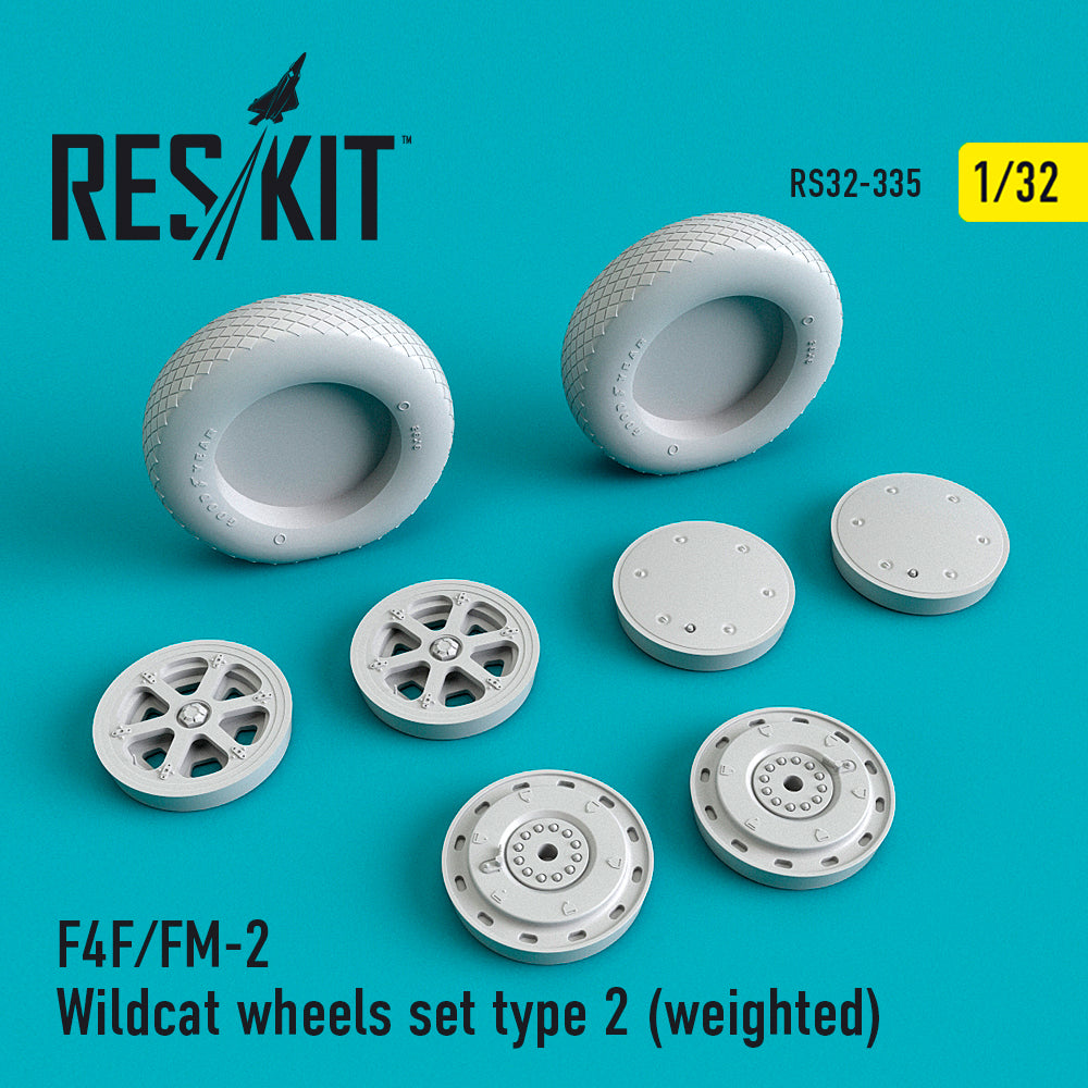 ResKit RS32-0335 1:32 Grumman F-4F/General-Motors FM-2 Wildcat Wheels Set Type 2 (Weighted)