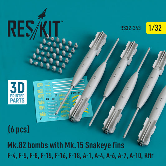 ResKit RS32-0343 1:32 Mk-82 bomb with Mk.15 Snakeye fins (4pcs)