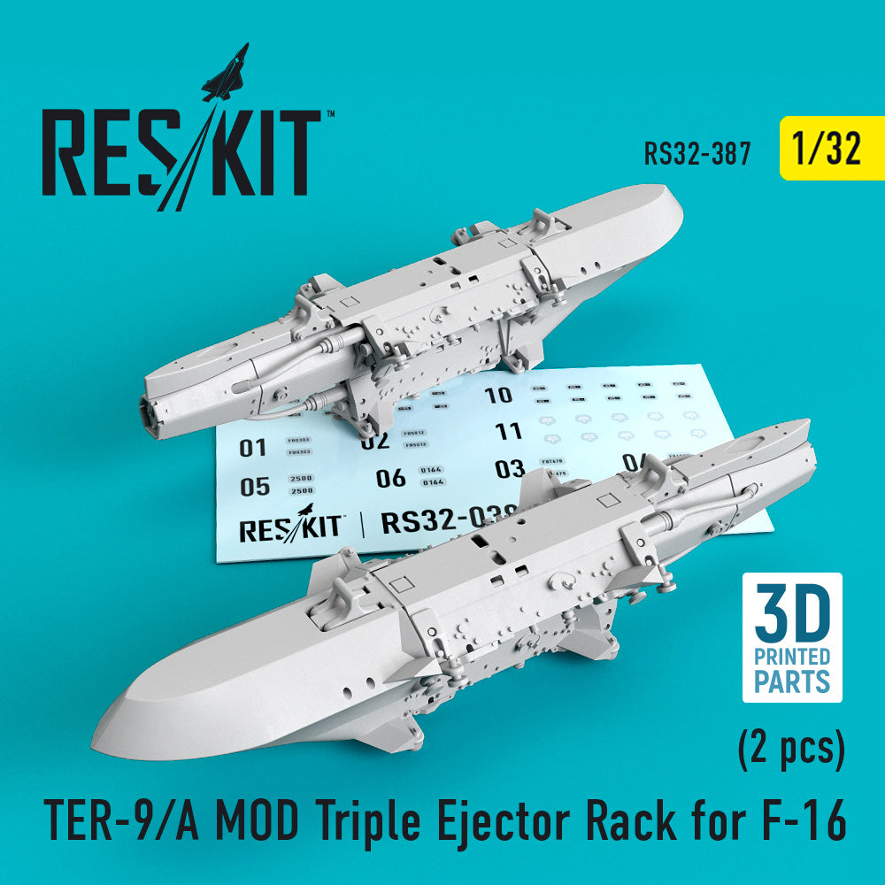 ResKit RS32-0387 1:32 TER-9/A MOD Triple Ejector Rack for Lockheed-Martin F-16 (2 pcs) (3D-Printed)